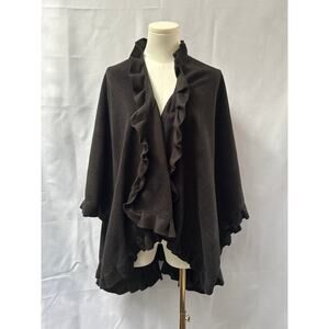 Women’s Adrienne Vittadini Black Ruffle Openfront Poncho One Size